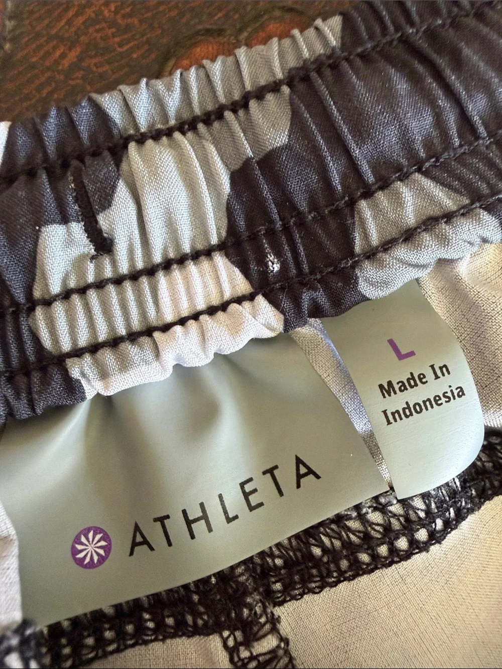 Athleta Black and Gray Hexagon Print Athletic Shorts